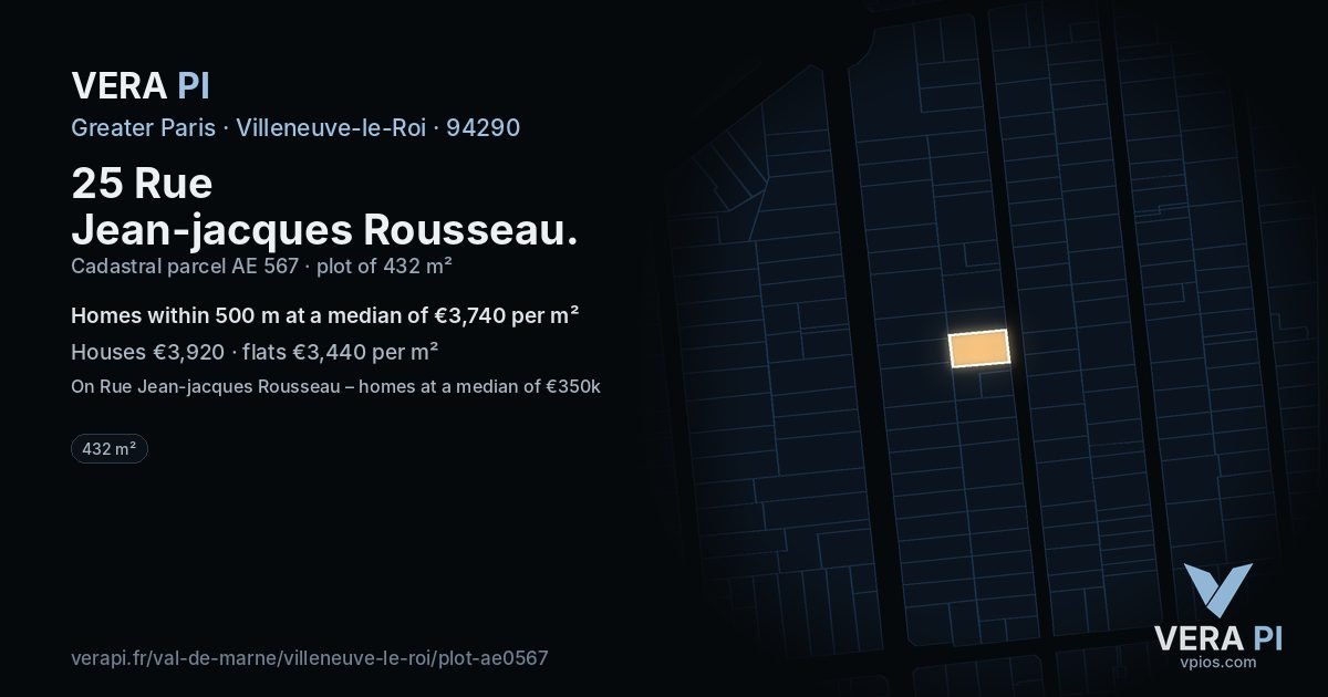 25 Rue Jean-jacques Rousseau, Villeneuve-le-Roi at night – the plot lit, the parcels around coloured by the prices near them