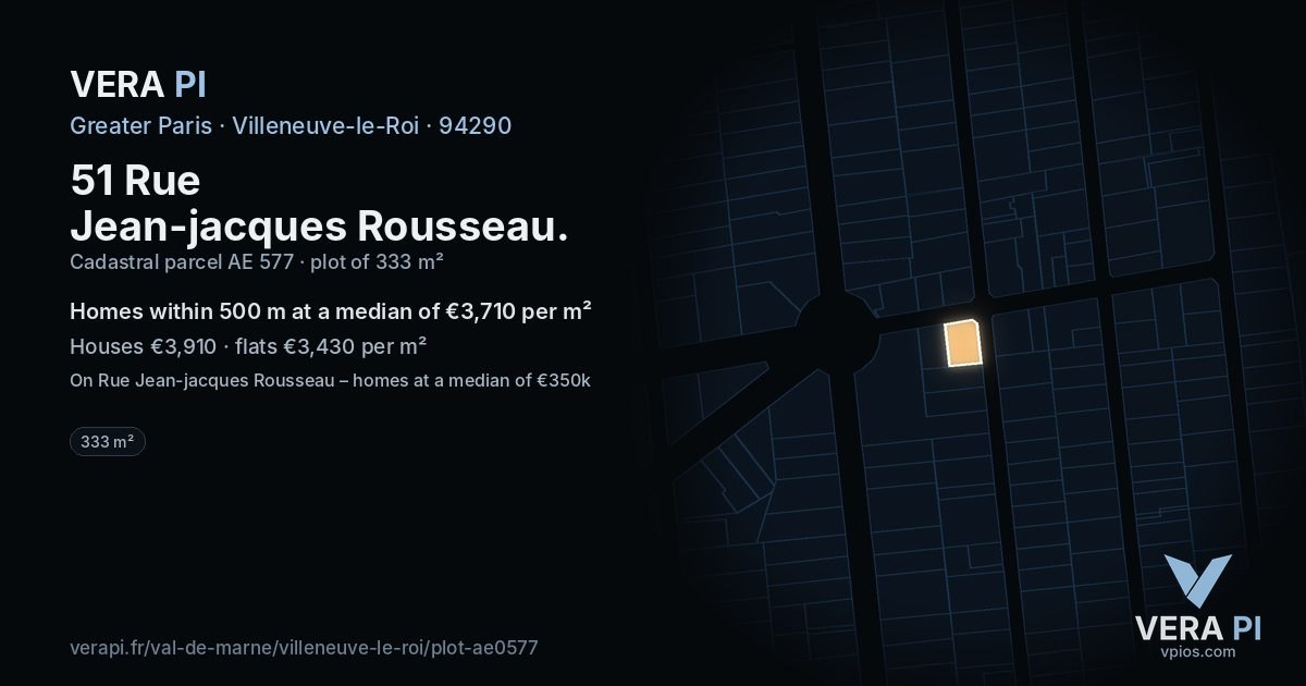 51 Rue Jean-jacques Rousseau, Villeneuve-le-Roi at night – the plot lit, the parcels around coloured by the prices near them