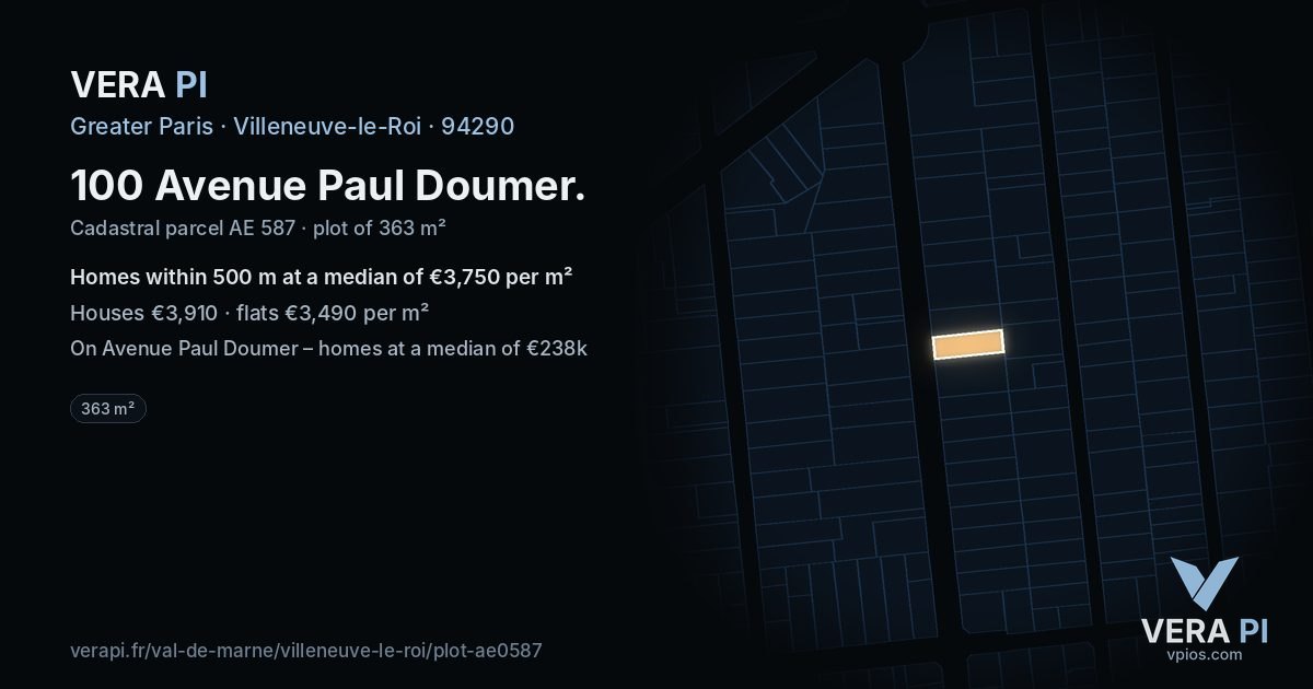 100 Avenue Paul Doumer, Villeneuve-le-Roi at night – the plot lit, the parcels around coloured by the prices near them