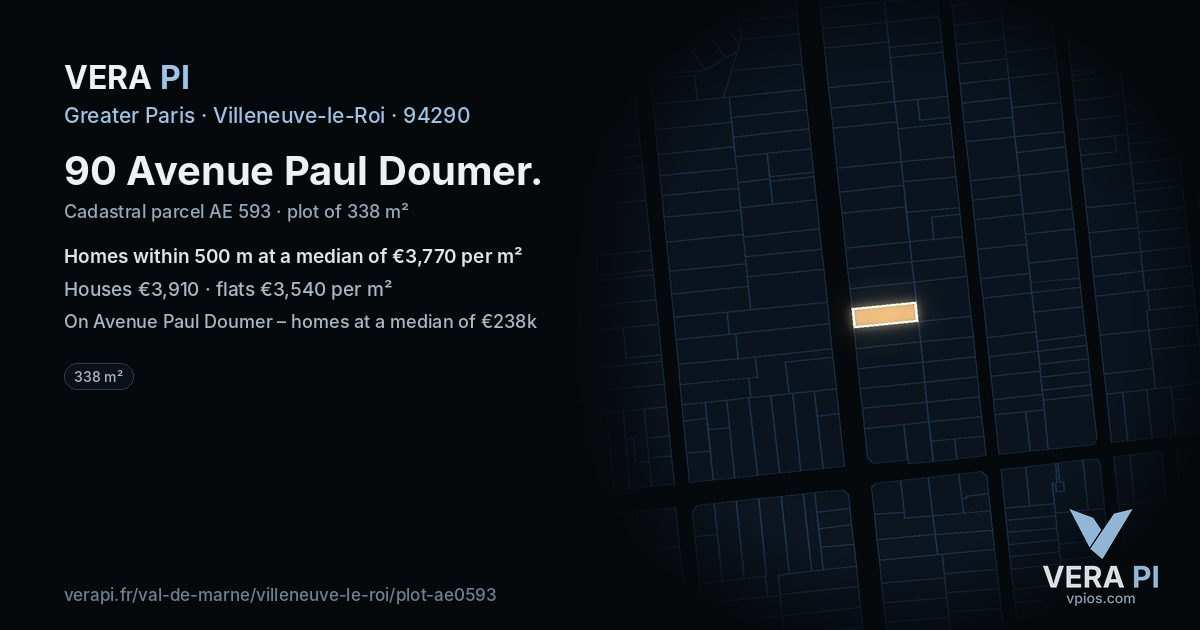90 Avenue Paul Doumer, Villeneuve-le-Roi at night – the plot lit, the parcels around coloured by the prices near them