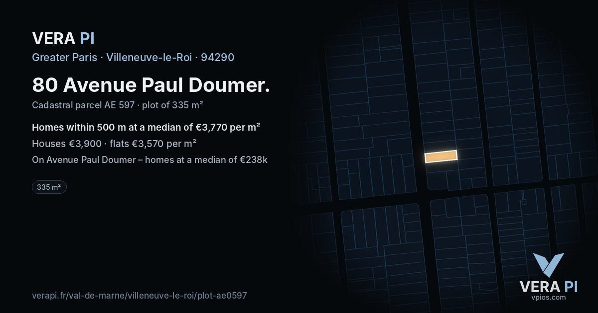 80 Avenue Paul Doumer, Villeneuve-le-Roi at night – the plot lit, the parcels around coloured by the prices near them