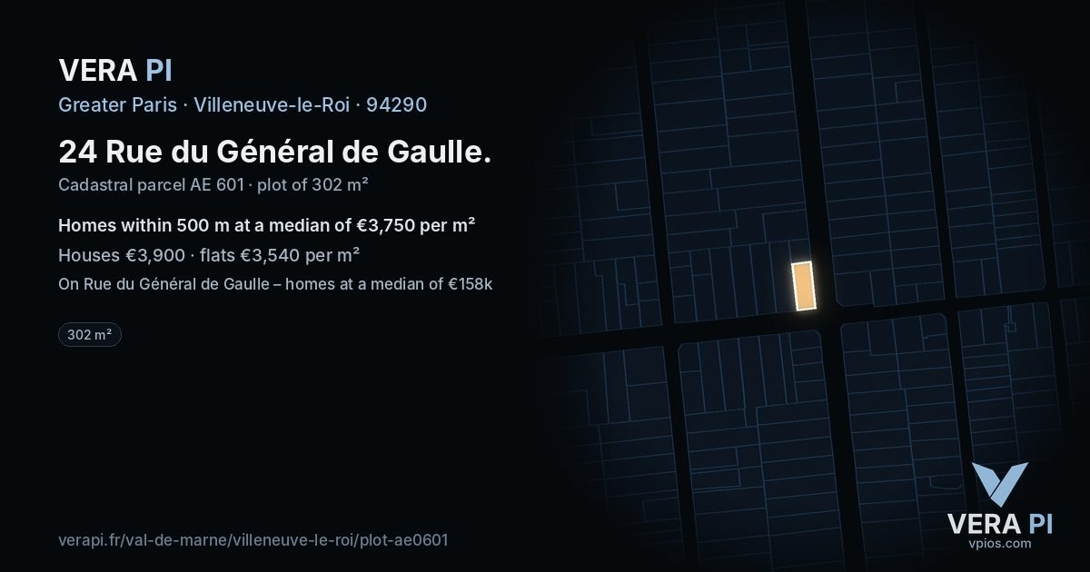 24 Rue du Général de Gaulle, Villeneuve-le-Roi at night – the plot lit, the parcels around coloured by the prices near them