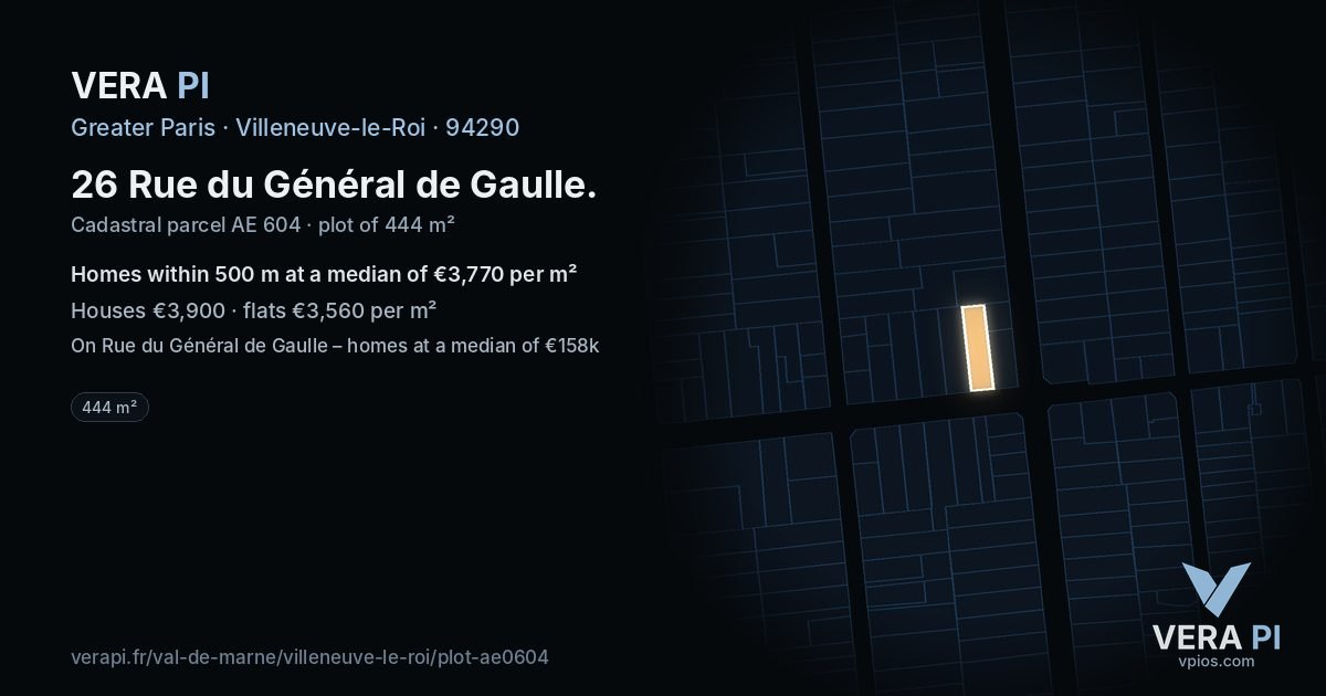 26 Rue du Général de Gaulle, Villeneuve-le-Roi at night – the plot lit, the parcels around coloured by the prices near them
