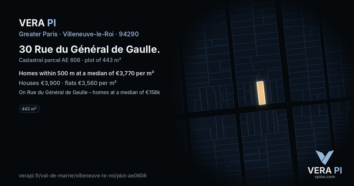 30 Rue du Général de Gaulle, Villeneuve-le-Roi at night – the plot lit, the parcels around coloured by the prices near them