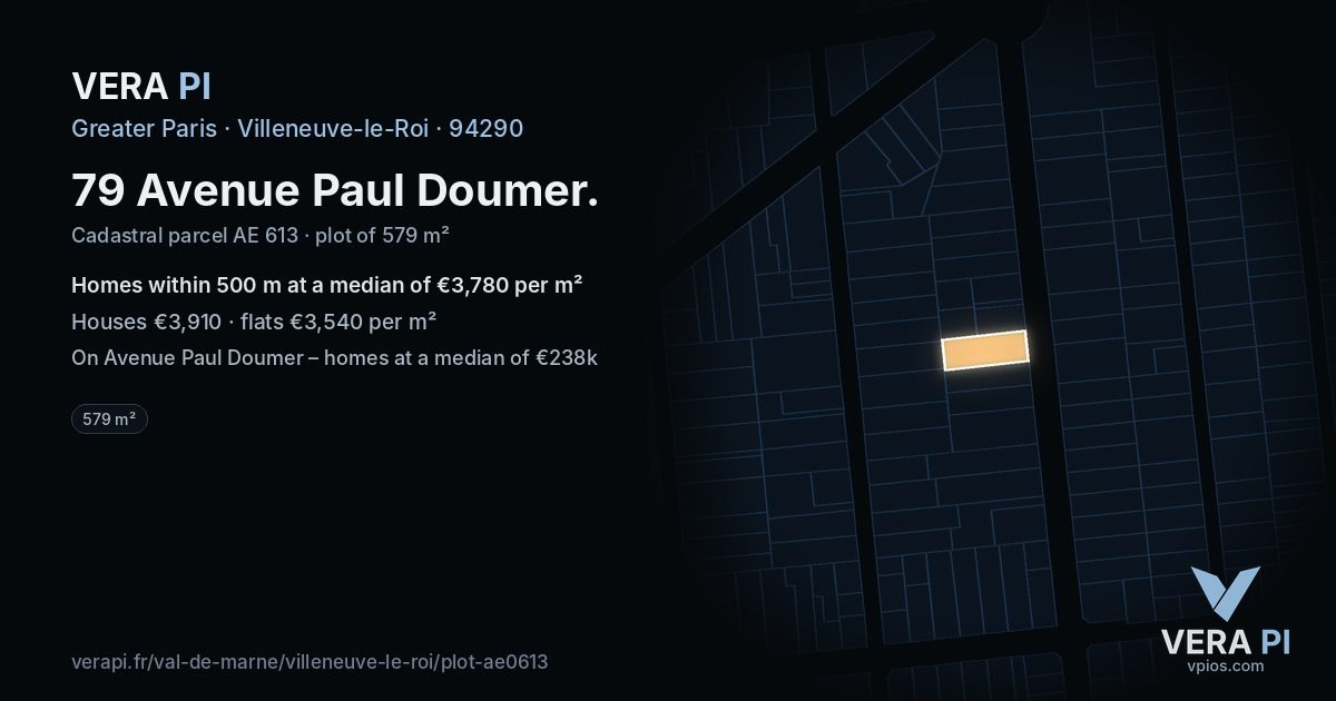 79 Avenue Paul Doumer, Villeneuve-le-Roi at night – the plot lit, the parcels around coloured by the prices near them