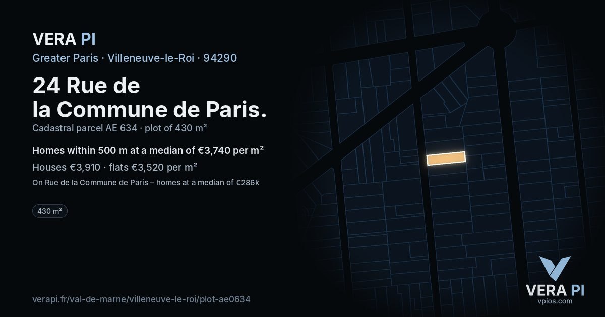 24 Rue de la Commune de Paris, Villeneuve-le-Roi at night – the plot lit, the parcels around coloured by the prices near them
