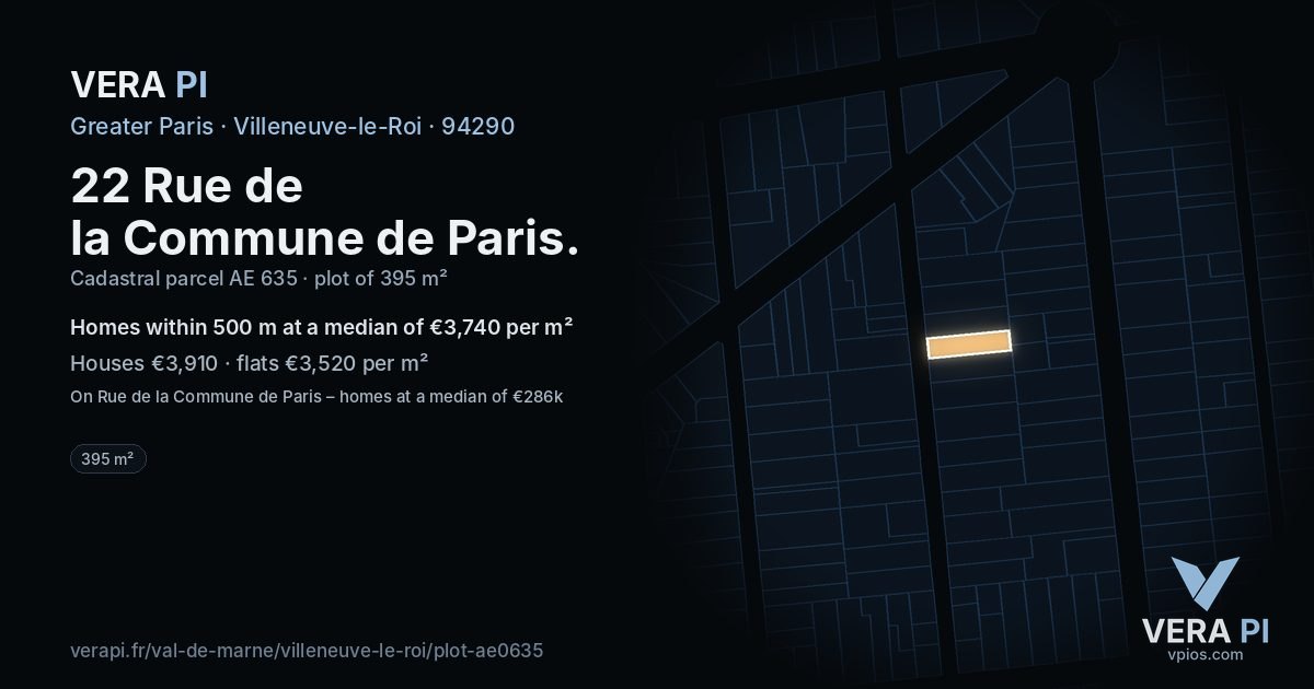22 Rue de la Commune de Paris, Villeneuve-le-Roi at night – the plot lit, the parcels around coloured by the prices near them