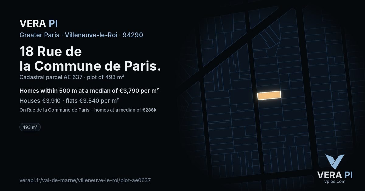 18 Rue de la Commune de Paris, Villeneuve-le-Roi at night – the plot lit, the parcels around coloured by the prices near them