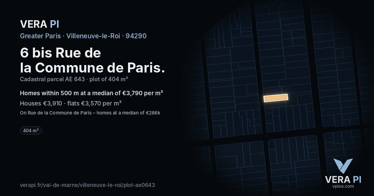 6 bis Rue de la Commune de Paris, Villeneuve-le-Roi at night – the plot lit, the parcels around coloured by the prices near them