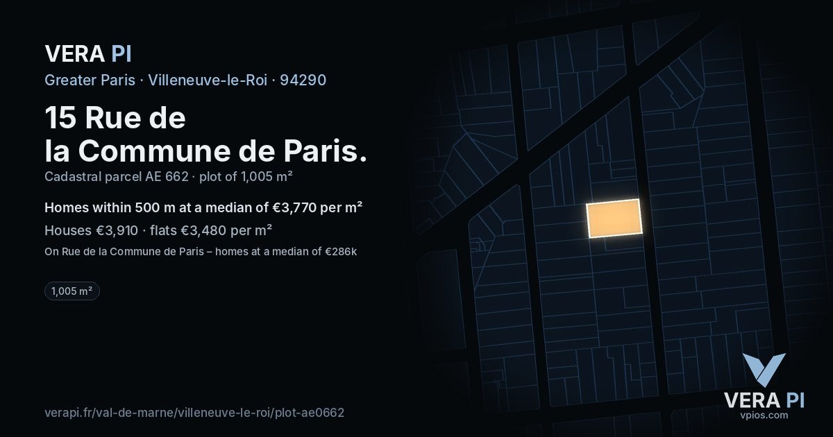 15 Rue de la Commune de Paris, Villeneuve-le-Roi at night – the plot lit, the parcels around coloured by the prices near them