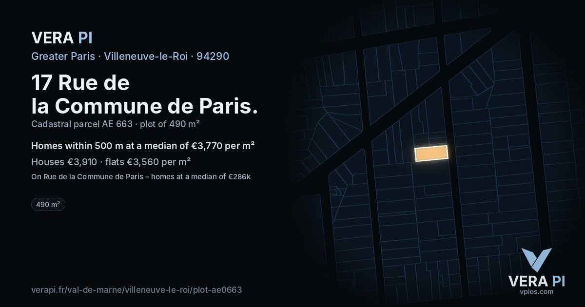 17 Rue de la Commune de Paris, Villeneuve-le-Roi at night – the plot lit, the parcels around coloured by the prices near them