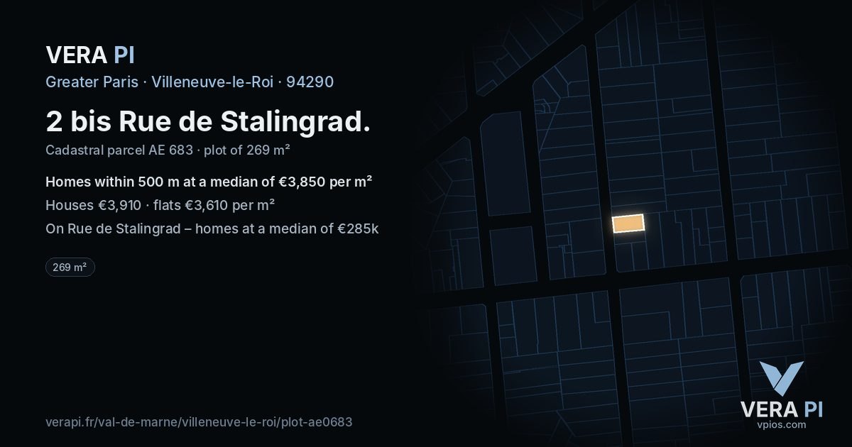 2 bis Rue de Stalingrad, Villeneuve-le-Roi at night – the plot lit, the parcels around coloured by the prices near them