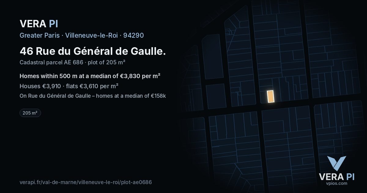46 Rue du Général de Gaulle, Villeneuve-le-Roi at night – the plot lit, the parcels around coloured by the prices near them
