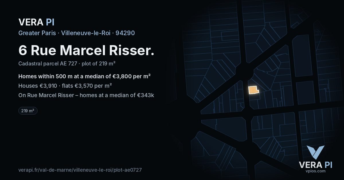 6 Rue Marcel Risser, Villeneuve-le-Roi at night – the plot lit, the parcels around coloured by the prices near them