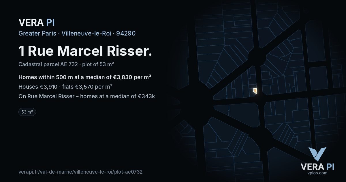 1 Rue Marcel Risser, Villeneuve-le-Roi at night – the plot lit, the parcels around coloured by the prices near them