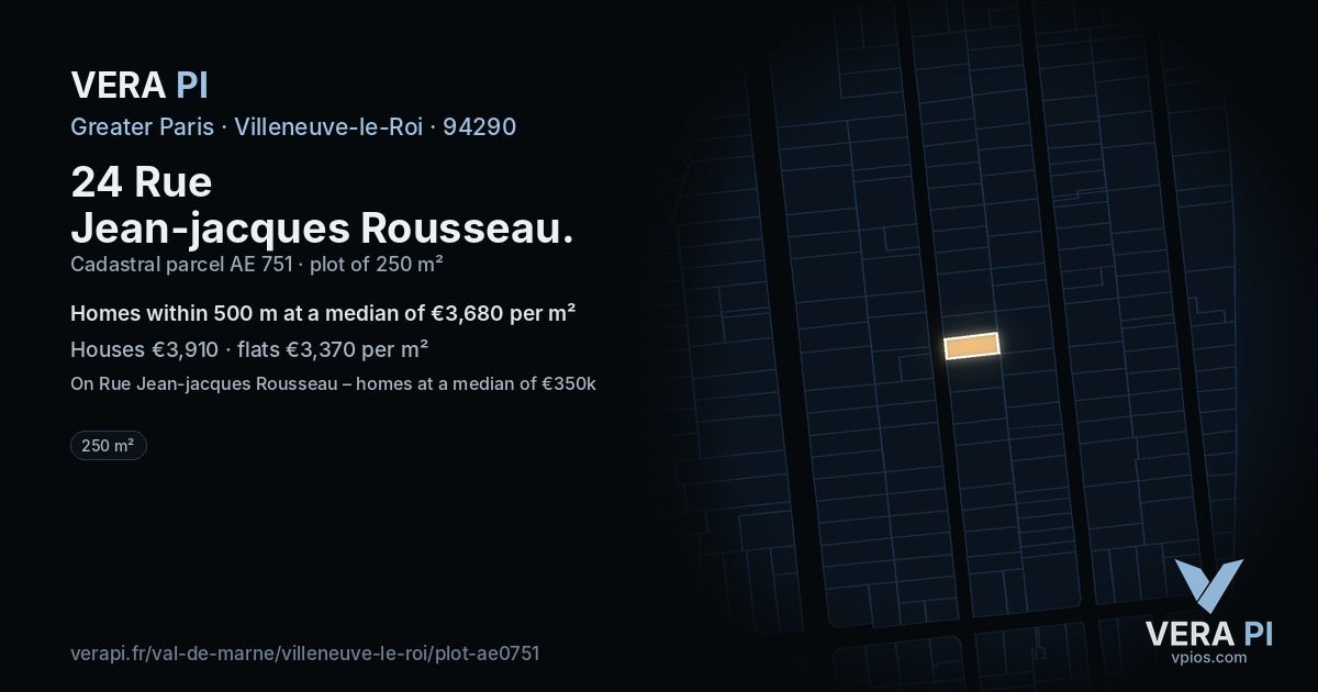24 Rue Jean-jacques Rousseau, Villeneuve-le-Roi at night – the plot lit, the parcels around coloured by the prices near them