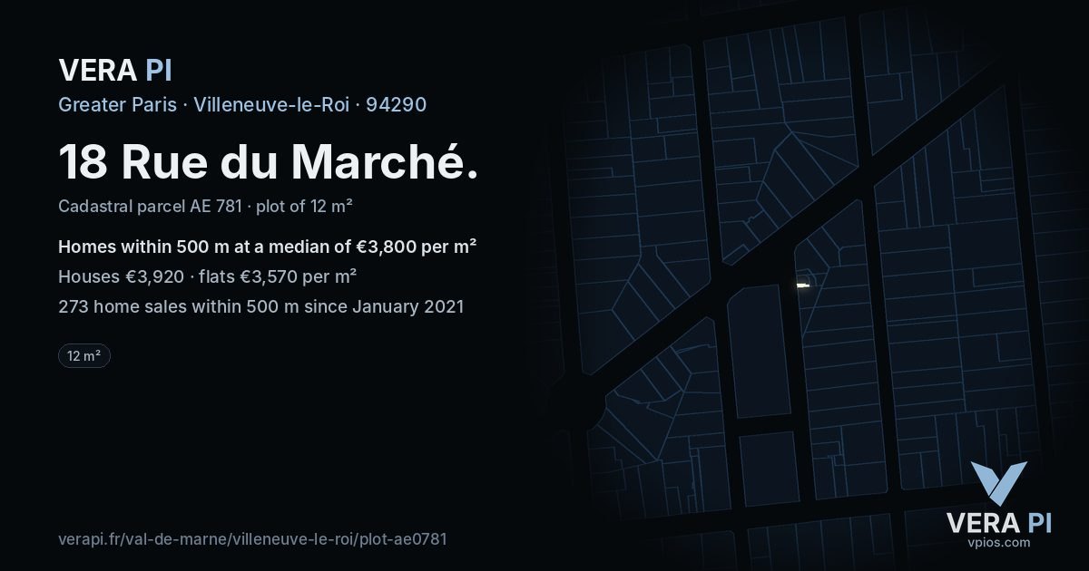 18 Rue du Marché, Villeneuve-le-Roi at night – the plot lit, the parcels around coloured by the prices near them