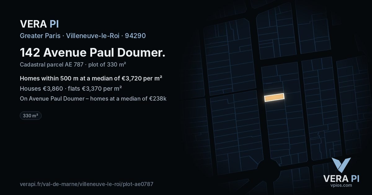 142 Avenue Paul Doumer, Villeneuve-le-Roi at night – the plot lit, the parcels around coloured by the prices near them