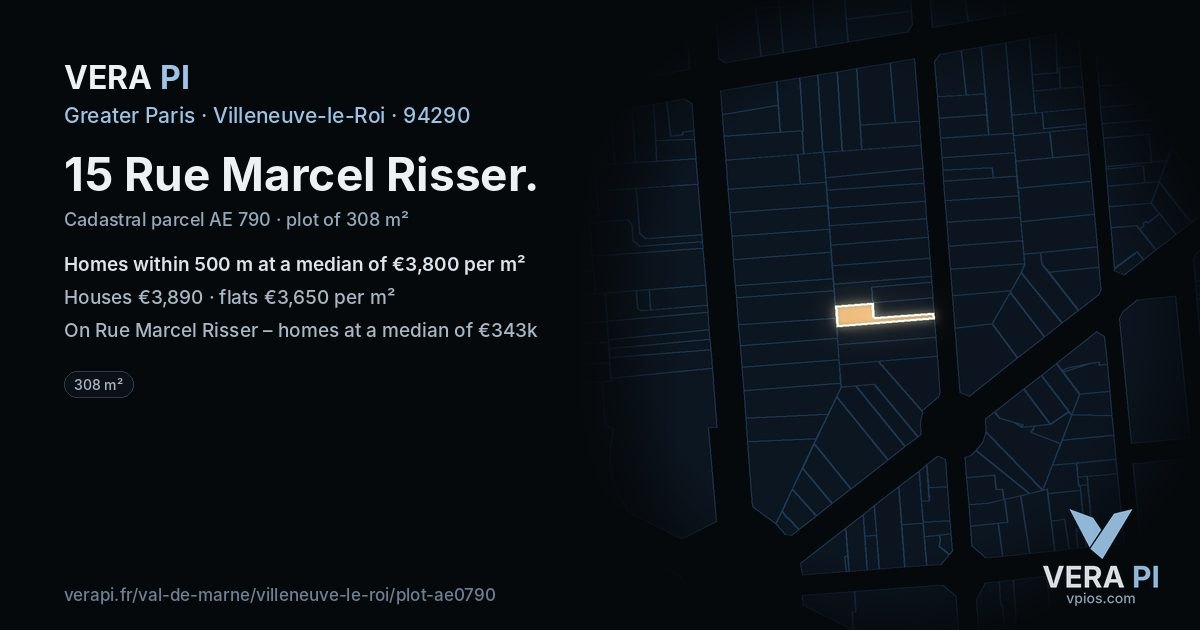 15 Rue Marcel Risser, Villeneuve-le-Roi at night – the plot lit, the parcels around coloured by the prices near them