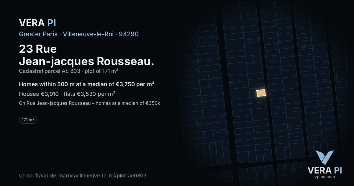 23 Rue Jean-jacques Rousseau, Villeneuve-le-Roi at night – the plot lit, the parcels around coloured by the prices near them