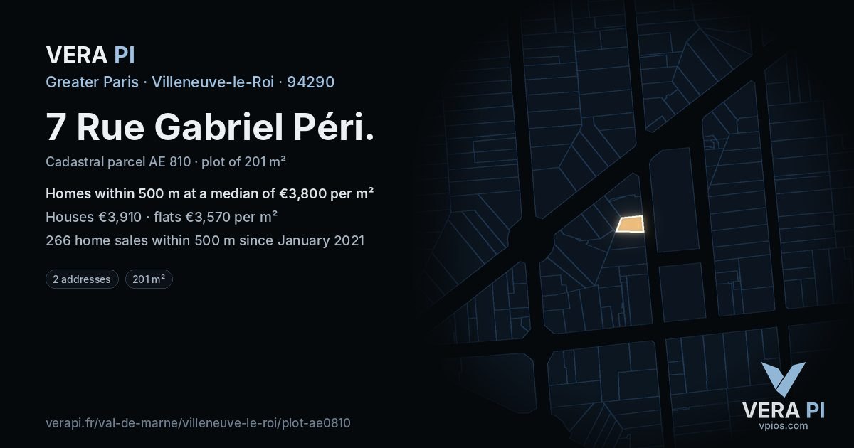 7 Rue Gabriel Péri, Villeneuve-le-Roi at night – the plot lit, the parcels around coloured by the prices near them