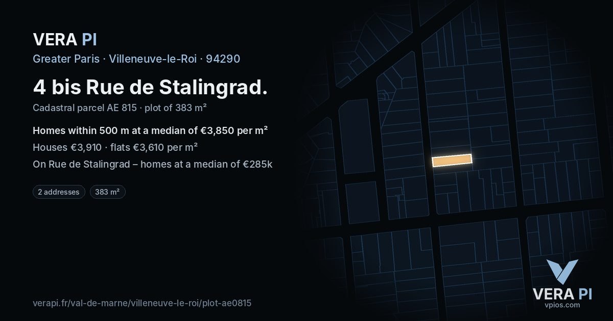 4 bis Rue de Stalingrad, Villeneuve-le-Roi at night – the plot lit, the parcels around coloured by the prices near them