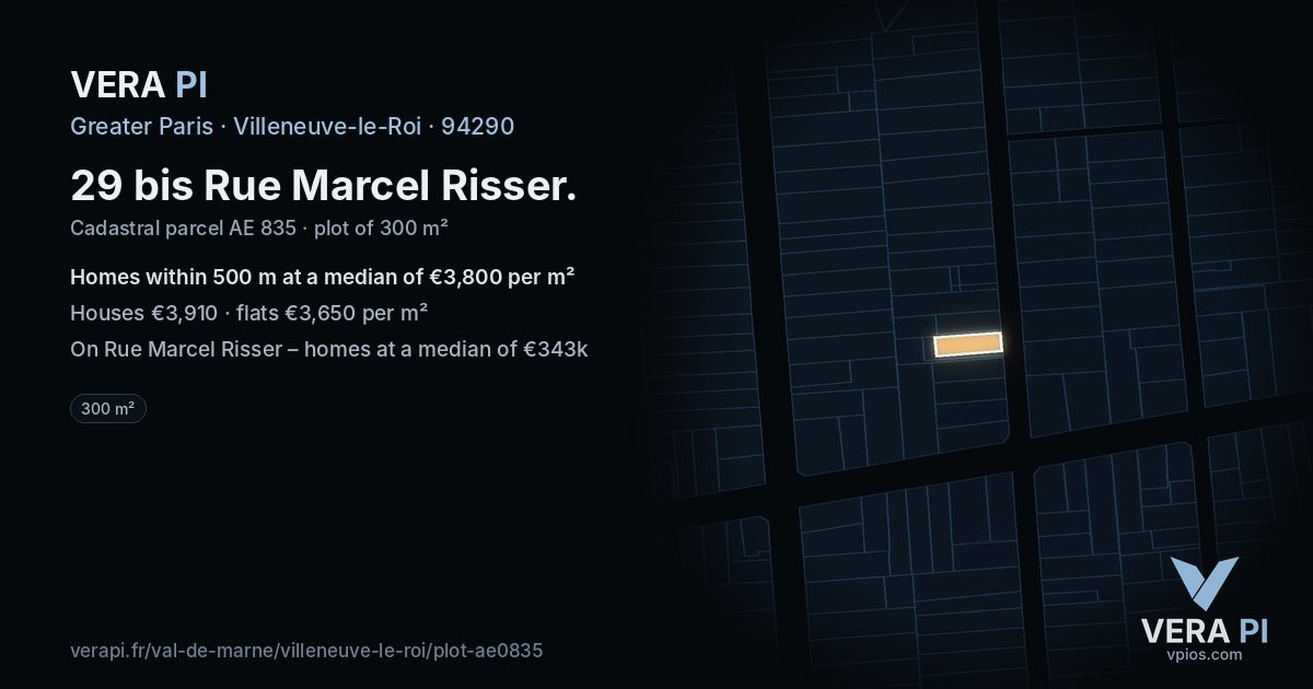 29 bis Rue Marcel Risser, Villeneuve-le-Roi at night – the plot lit, the parcels around coloured by the prices near them