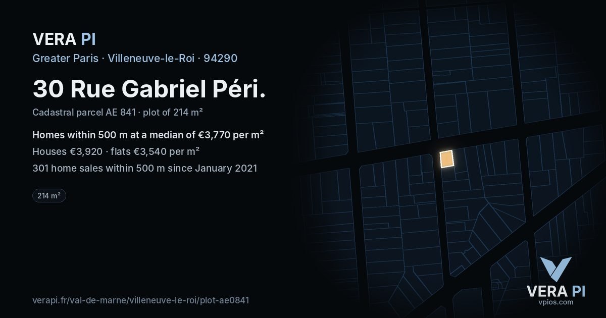 30 Rue Gabriel Péri, Villeneuve-le-Roi at night – the plot lit, the parcels around coloured by the prices near them
