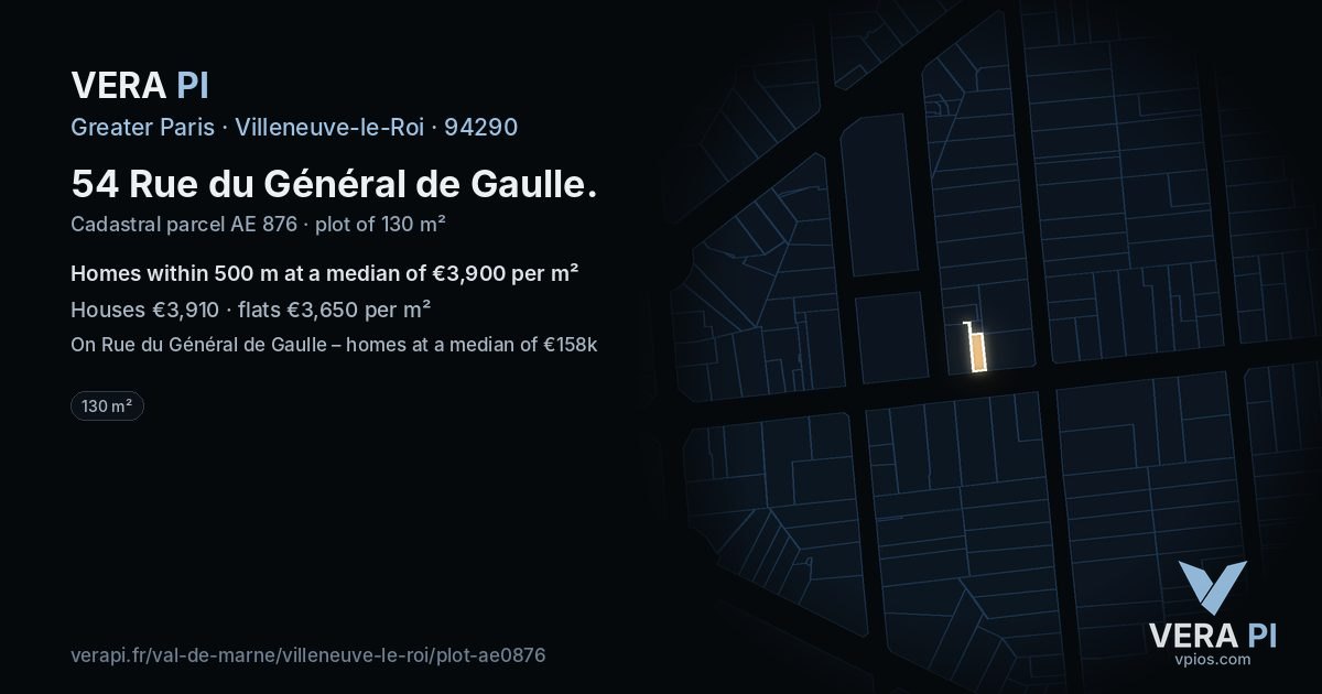 54 Rue du Général de Gaulle, Villeneuve-le-Roi at night – the plot lit, the parcels around coloured by the prices near them
