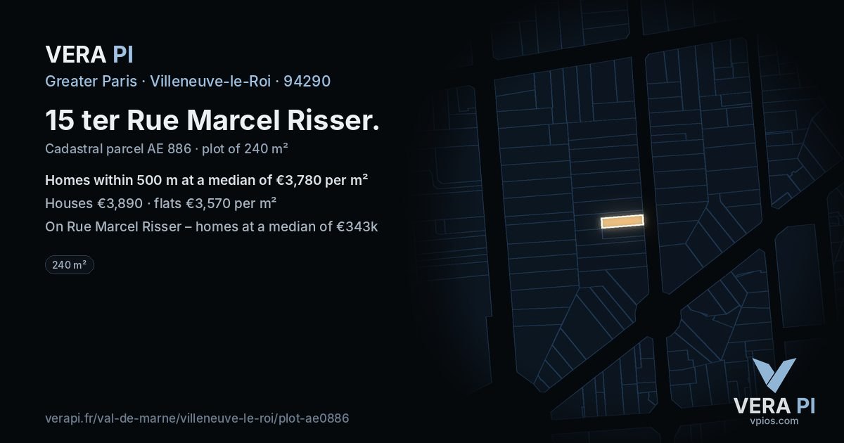 15 ter Rue Marcel Risser, Villeneuve-le-Roi at night – the plot lit, the parcels around coloured by the prices near them