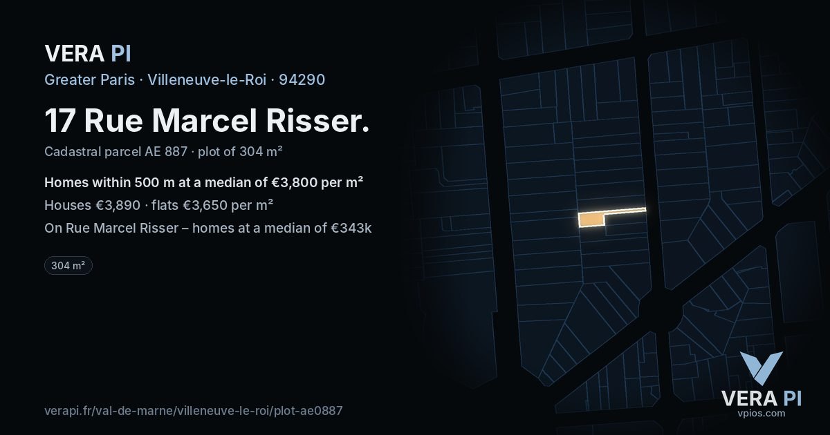 17 Rue Marcel Risser, Villeneuve-le-Roi at night – the plot lit, the parcels around coloured by the prices near them