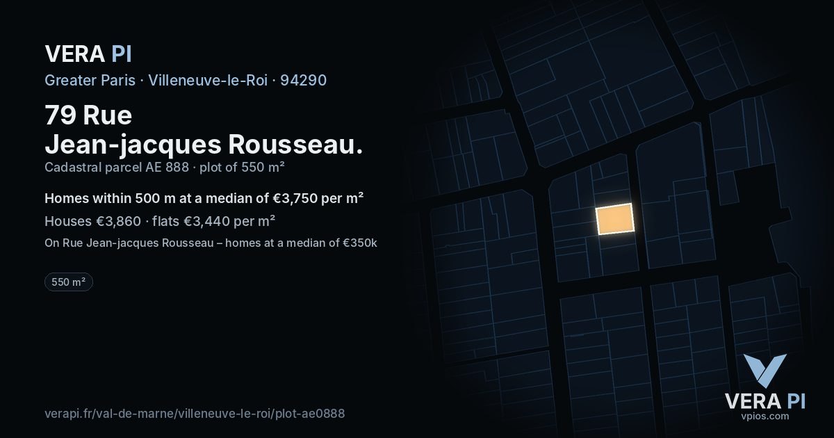 79 Rue Jean-jacques Rousseau, Villeneuve-le-Roi at night – the plot lit, the parcels around coloured by the prices near them