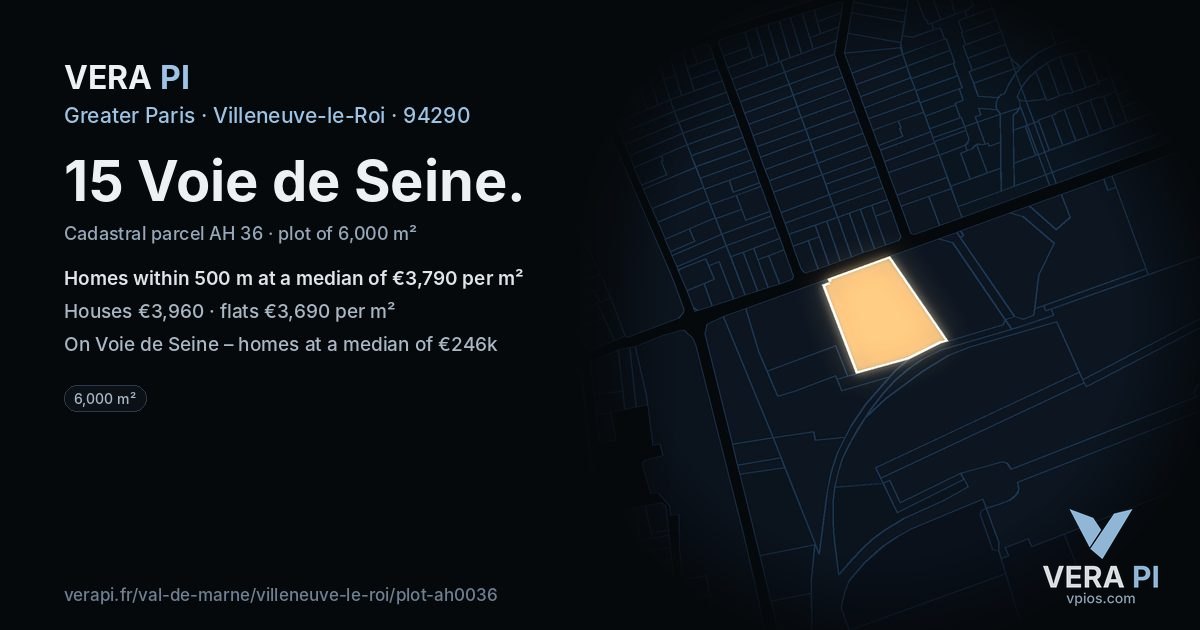 15 Voie de Seine, Villeneuve-le-Roi at night – the plot lit, the parcels around coloured by the prices near them