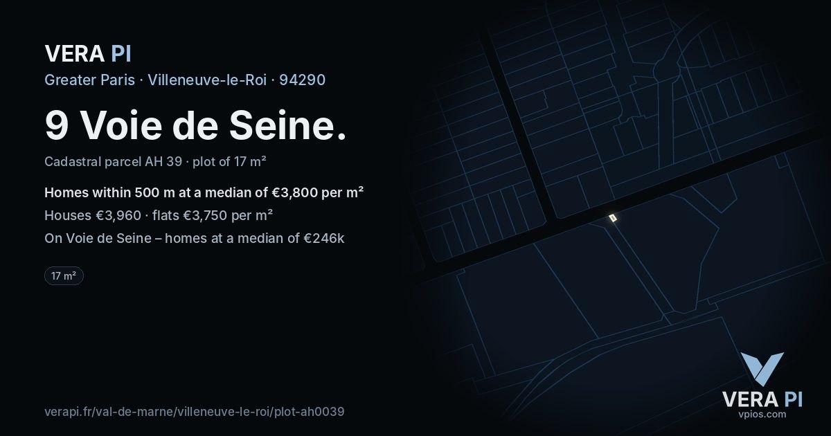 9 Voie de Seine, Villeneuve-le-Roi at night – the plot lit, the parcels around coloured by the prices near them