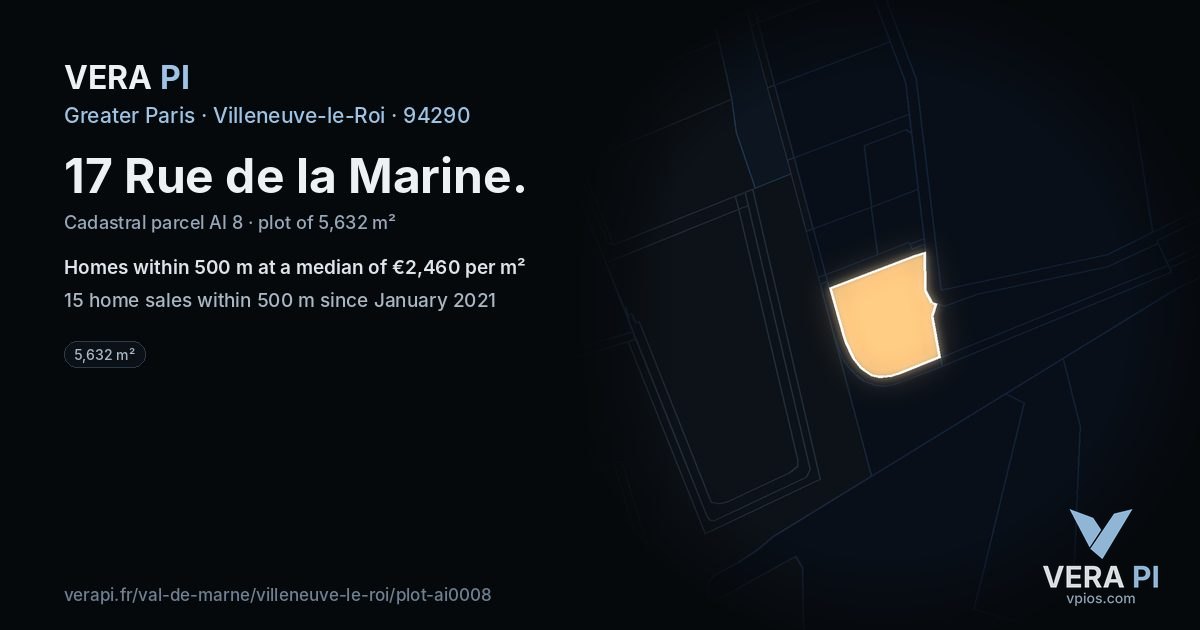 17 Rue de la Marine, Villeneuve-le-Roi at night – the plot lit, the parcels around coloured by the prices near them