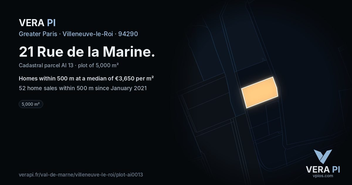 21 Rue de la Marine, Villeneuve-le-Roi at night – the plot lit, the parcels around coloured by the prices near them