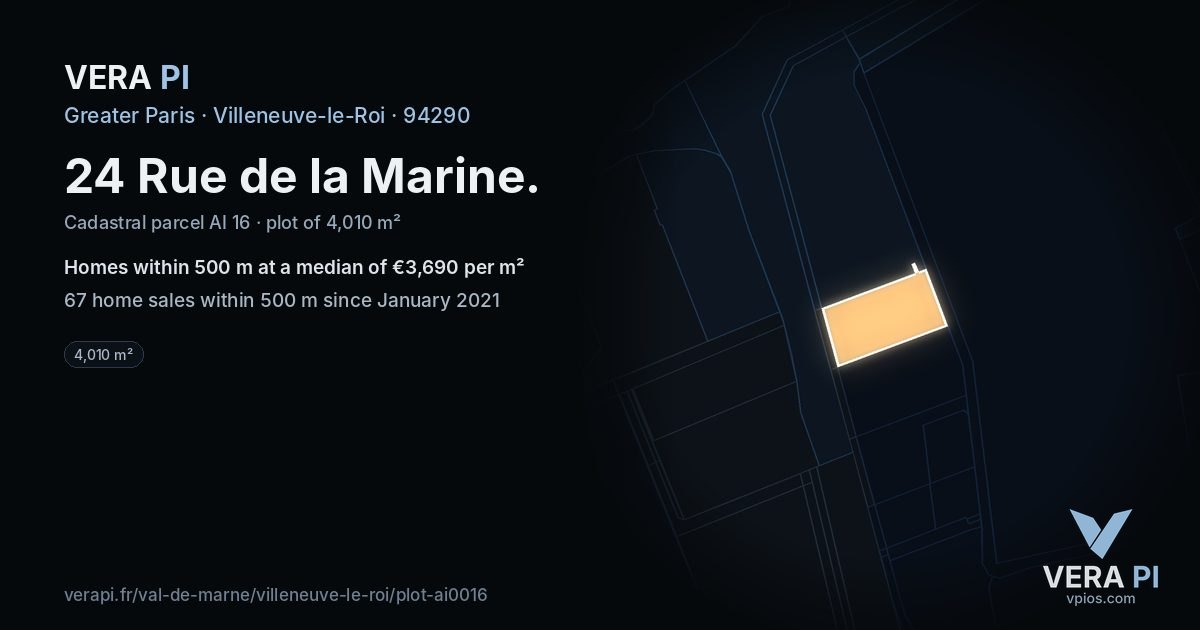 24 Rue de la Marine, Villeneuve-le-Roi at night – the plot lit, the parcels around coloured by the prices near them