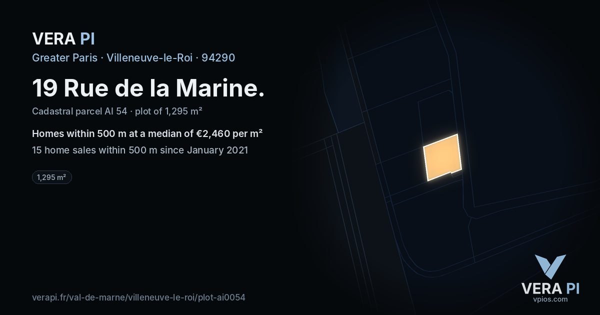 19 Rue de la Marine, Villeneuve-le-Roi at night – the plot lit, the parcels around coloured by the prices near them