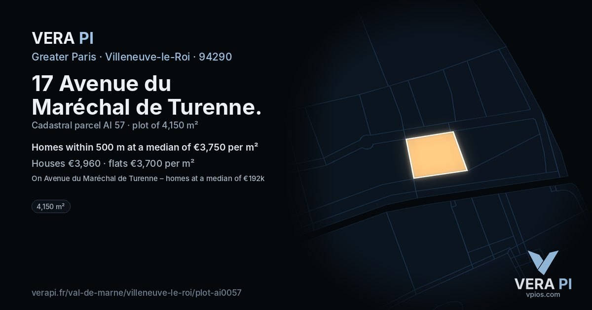 17 Avenue du Maréchal de Turenne, Villeneuve-le-Roi at night – the plot lit, the parcels around coloured by the prices near them