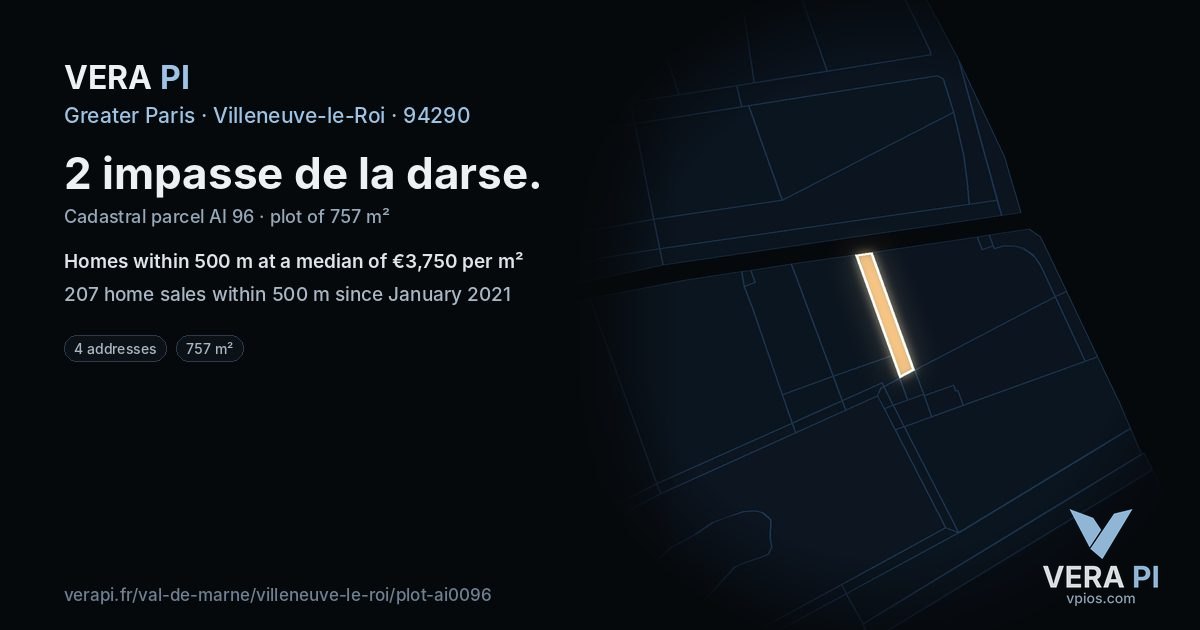2 impasse de la darse, Villeneuve-le-Roi at night – the plot lit, the parcels around coloured by the prices near them