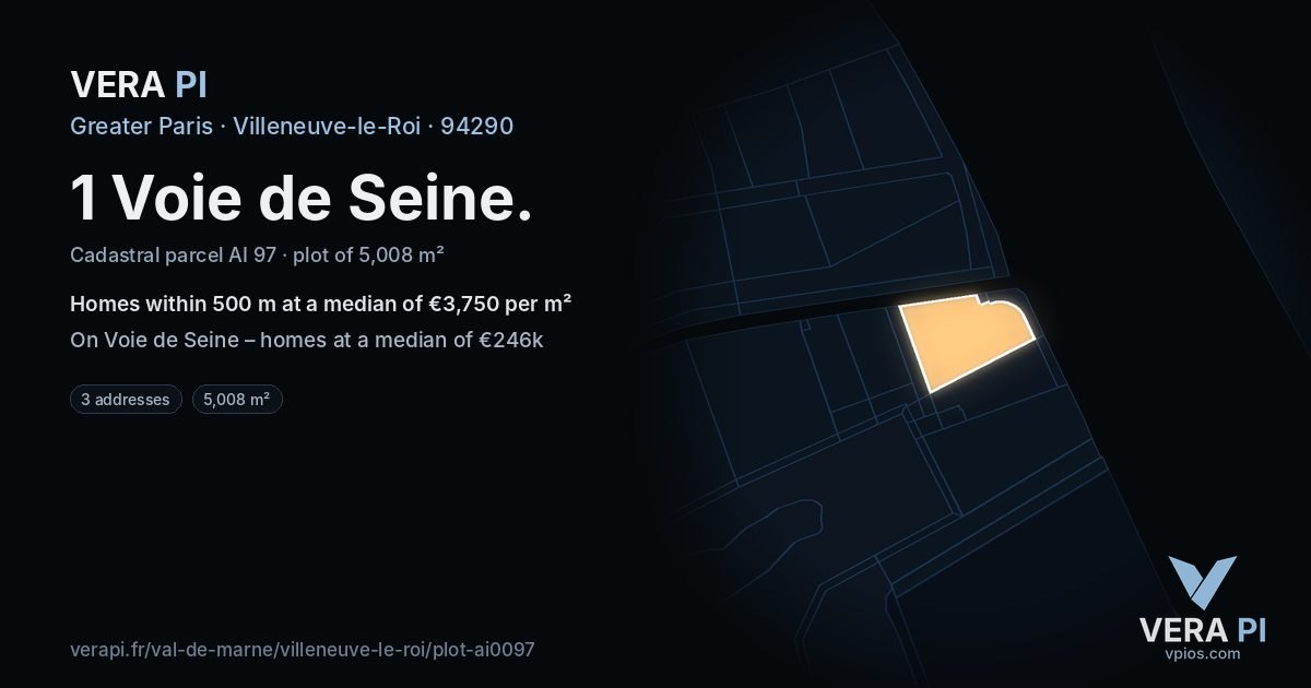 1 Voie de Seine, Villeneuve-le-Roi at night – the plot lit, the parcels around coloured by the prices near them