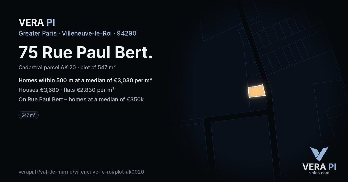 75 Rue Paul Bert, Villeneuve-le-Roi at night – the plot lit, the parcels around coloured by the prices near them