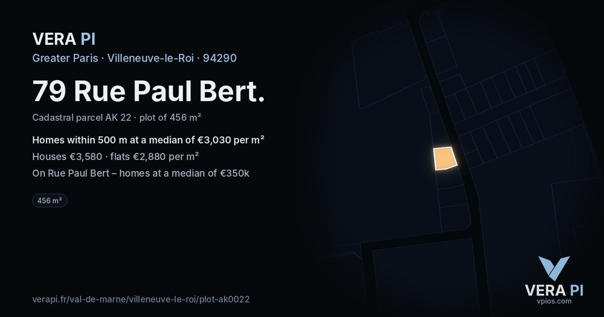 79 Rue Paul Bert, Villeneuve-le-Roi at night – the plot lit, the parcels around coloured by the prices near them