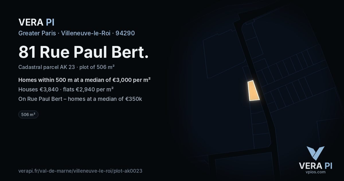 81 Rue Paul Bert, Villeneuve-le-Roi at night – the plot lit, the parcels around coloured by the prices near them