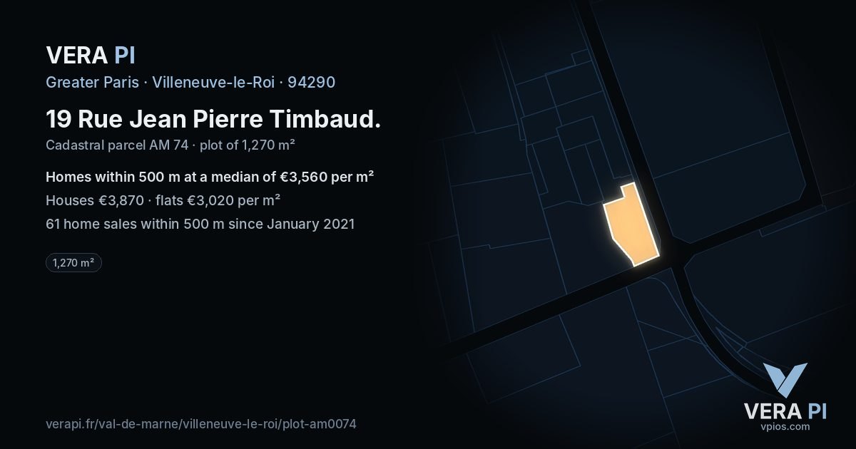 19 Rue Jean Pierre Timbaud, Villeneuve-le-Roi at night – the plot lit, the parcels around coloured by the prices near them