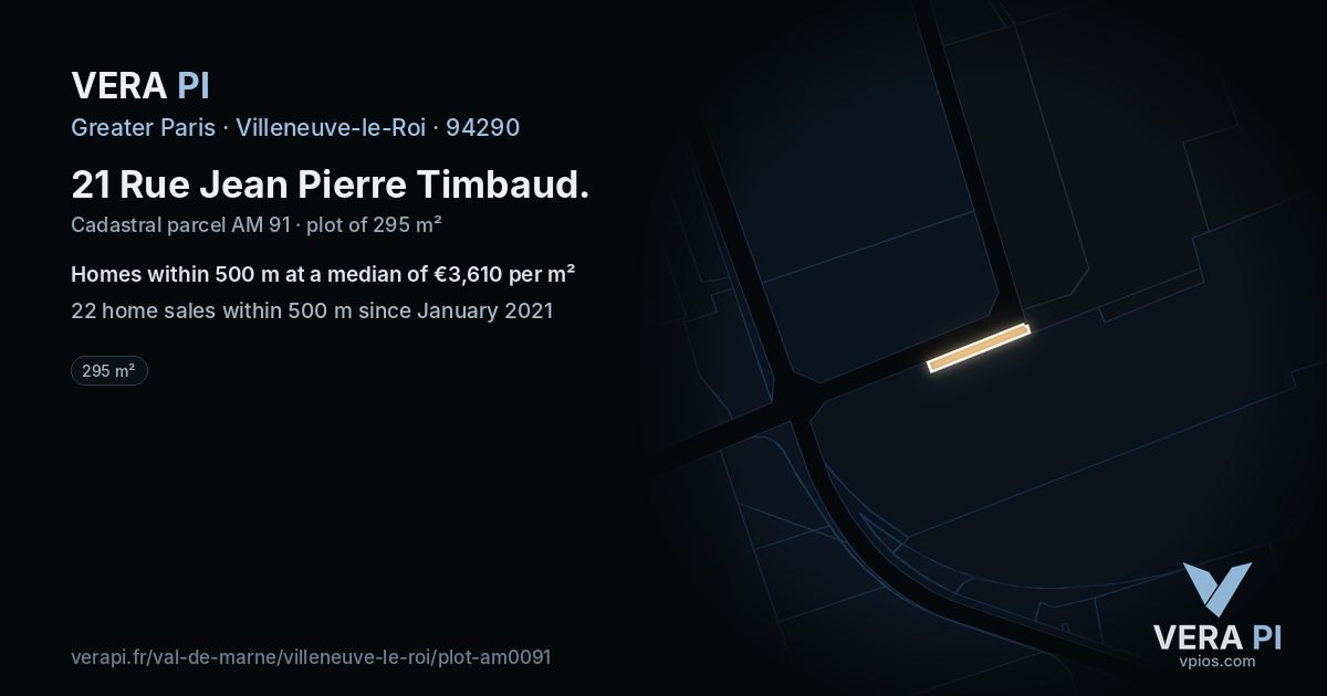 21 Rue Jean Pierre Timbaud, Villeneuve-le-Roi at night – the plot lit, the parcels around coloured by the prices near them