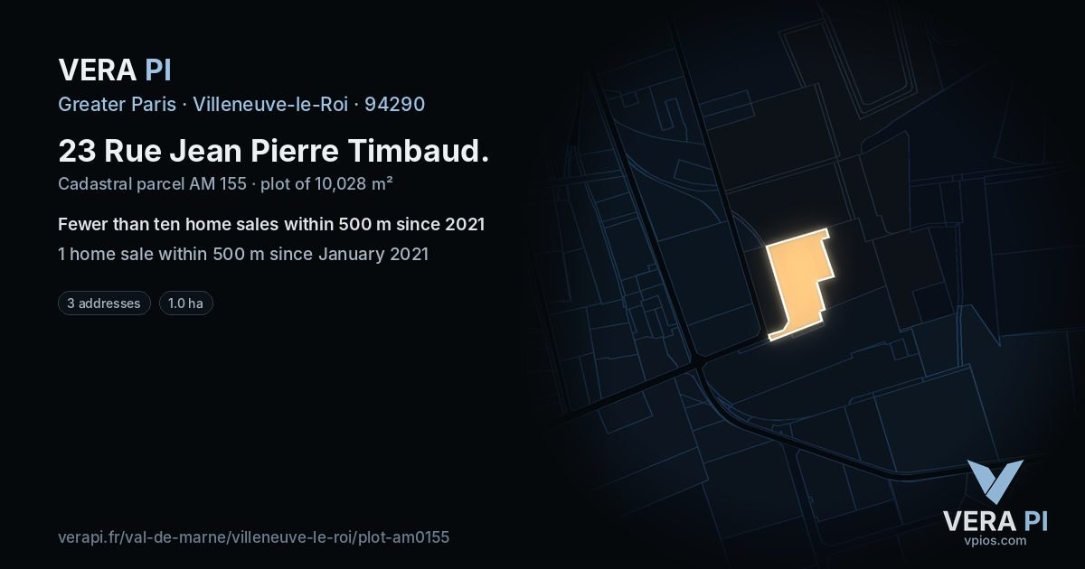 23 Rue Jean Pierre Timbaud, Villeneuve-le-Roi at night – the plot lit, the parcels around coloured by the prices near them