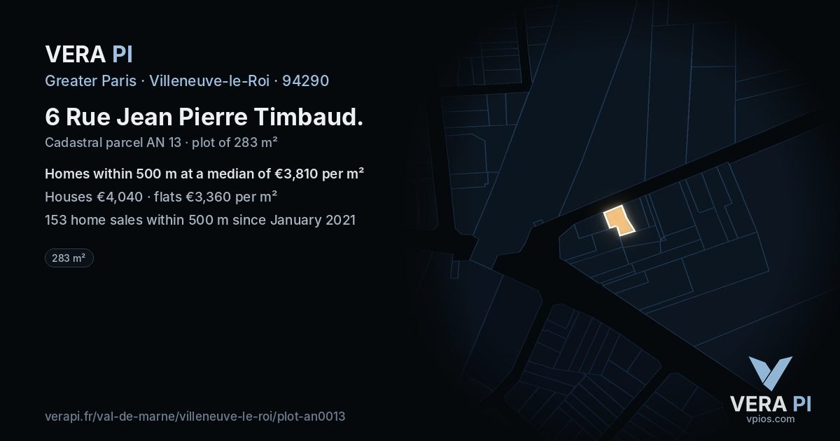 6 Rue Jean Pierre Timbaud, Villeneuve-le-Roi at night – the plot lit, the parcels around coloured by the prices near them