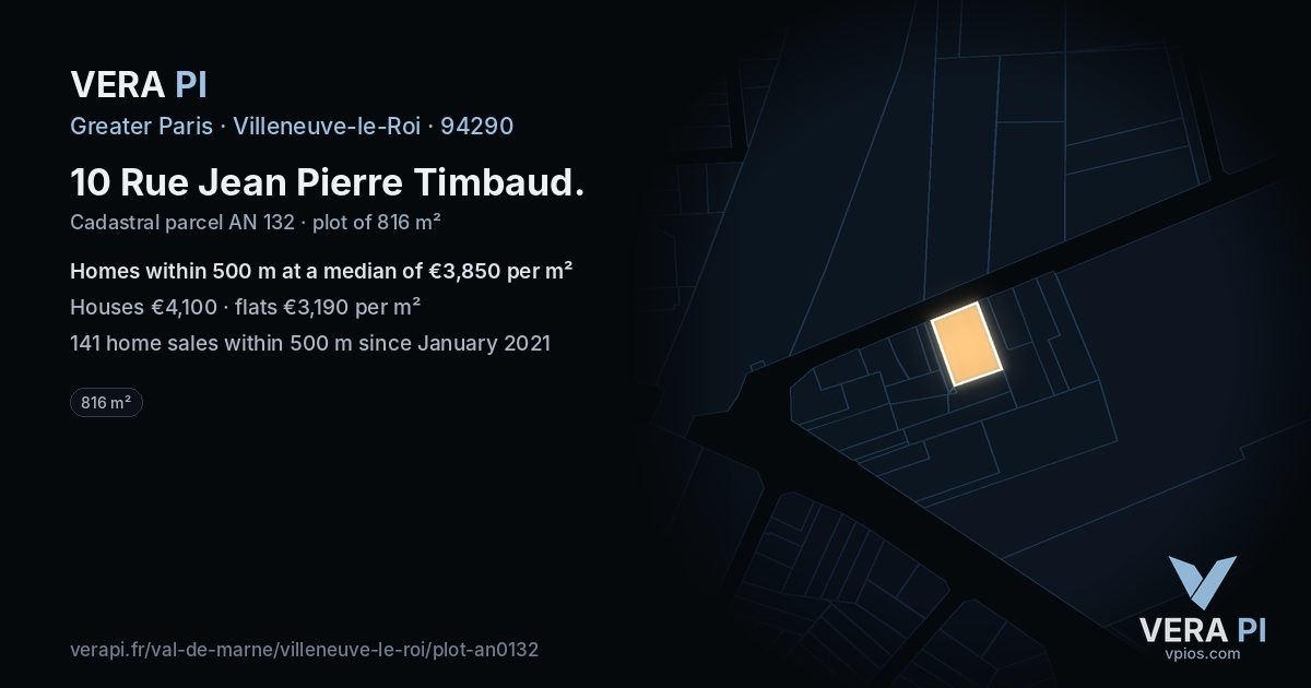 10 Rue Jean Pierre Timbaud, Villeneuve-le-Roi at night – the plot lit, the parcels around coloured by the prices near them