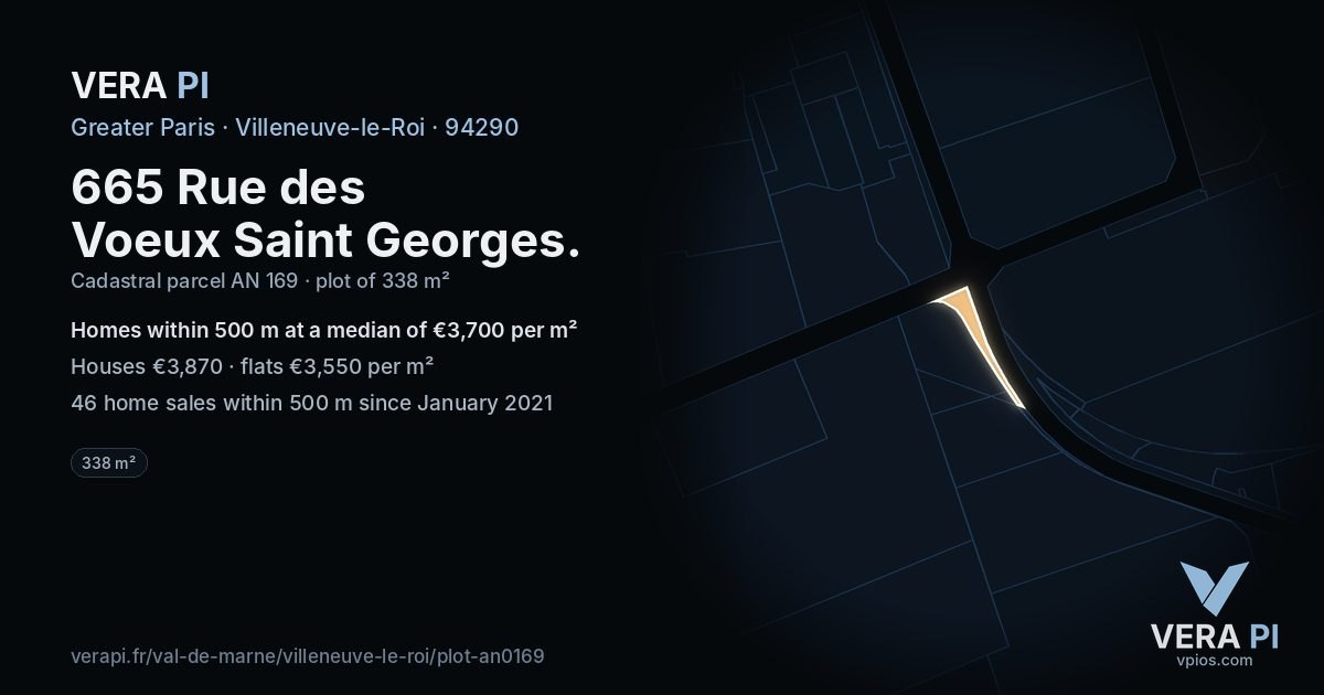 665 Rue des Voeux Saint Georges, Villeneuve-le-Roi at night – the plot lit, the parcels around coloured by the prices near them